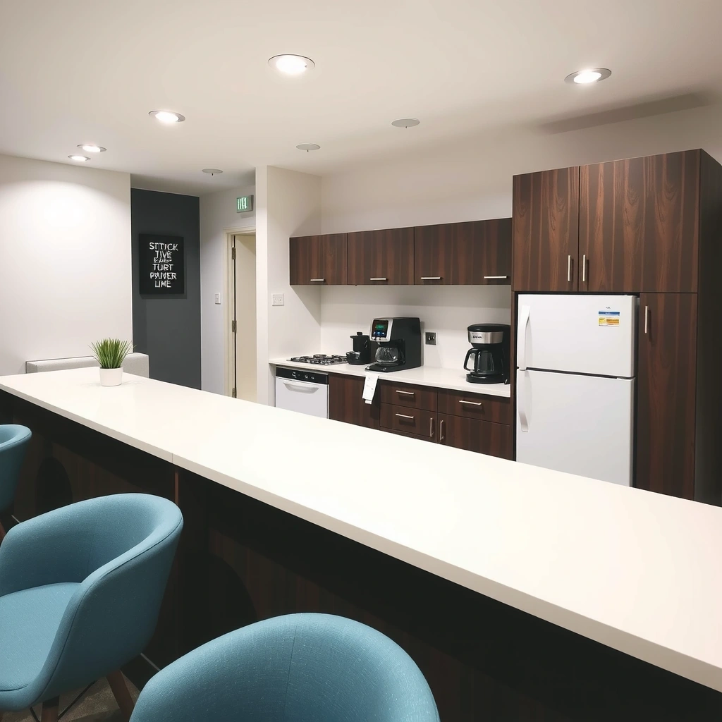 Modern office kitchen and refreshment area with contemporary appliances