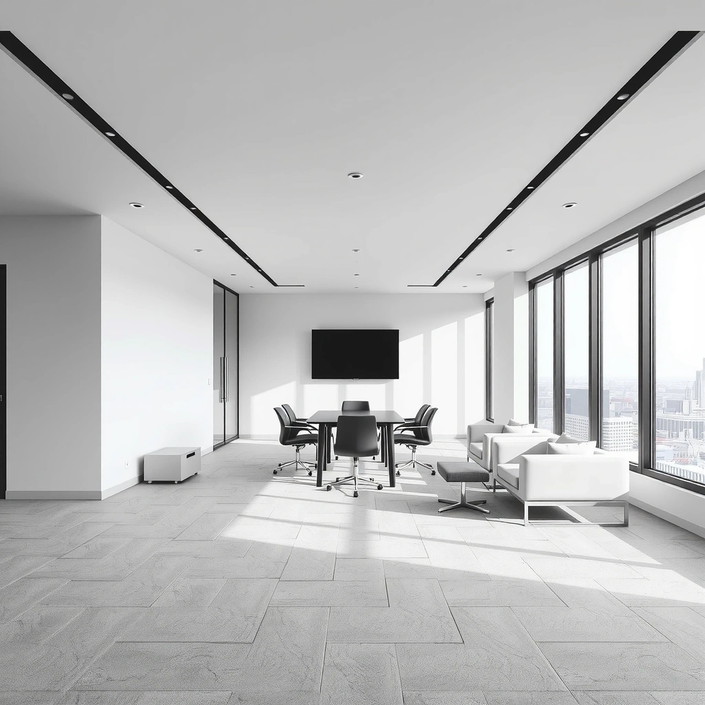 Modern office workspace with clean professional atmosphere