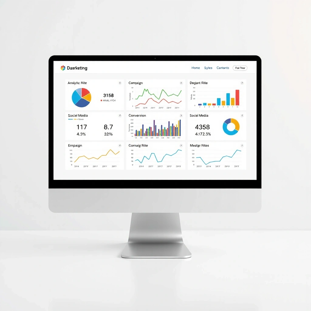 Digital marketing analytics dashboard with charts and graphs